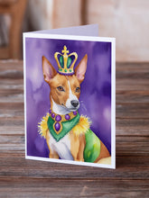 Load image into Gallery viewer, Basenji King of Mardi Gras Greeting Cards - Blank Note Cards – 8-Pack of Artist-Designed Cards with Envelopes