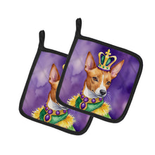 Load image into Gallery viewer, Basenji King of Mardi Gras Pot Holders - Set of 2 Decorative Kitchen Helpers | Made in the USA