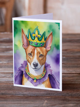 Load image into Gallery viewer, Basenji King of Mardi Gras Greeting Cards - Blank Note Cards – 8-Pack of Artist-Designed Cards with Envelopes