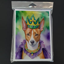 Load image into Gallery viewer, Basenji King of Mardi Gras Greeting Cards - Blank Note Cards – 8-Pack of Artist-Designed Cards with Envelopes