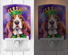 Load image into Gallery viewer, Basset Hound King of Mardi Gras Ceramic Night Light