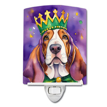 Load image into Gallery viewer, Basset Hound King of Mardi Gras Ceramic Night Light