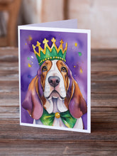 Load image into Gallery viewer, Basset Hound King of Mardi Gras Greeting Cards - Blank Note Cards – 8-Pack of Artist-Designed Cards with Envelopes