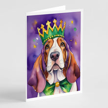Load image into Gallery viewer, Basset Hound King of Mardi Gras Greeting Cards - Blank Note Cards – 8-Pack of Artist-Designed Cards with Envelopes