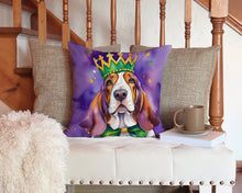 Load image into Gallery viewer, Basset Hound King of Mardi Gras Throw Pillow - 14x14 Decorative Pillow – Art for Your Home &amp; Patio