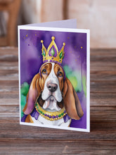 Load image into Gallery viewer, Basset Hound King of Mardi Gras Greeting Cards - Blank Note Cards – 8-Pack of Artist-Designed Cards with Envelopes