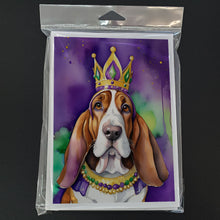 Load image into Gallery viewer, Basset Hound King of Mardi Gras Greeting Cards - Blank Note Cards – 8-Pack of Artist-Designed Cards with Envelopes