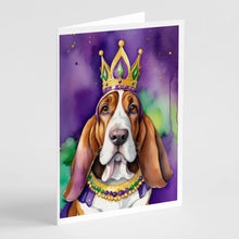 Load image into Gallery viewer, Basset Hound King of Mardi Gras Greeting Cards - Blank Note Cards – 8-Pack of Artist-Designed Cards with Envelopes