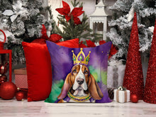 Load image into Gallery viewer, Basset Hound King of Mardi Gras Throw Pillow - 14x14 Decorative Pillow – Art for Your Home &amp; Patio