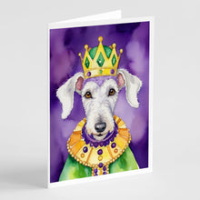 Load image into Gallery viewer, Bedlington Terrier King of Mardi Gras Greeting Cards - Blank Note Cards – 8-Pack of Artist-Designed Cards with Envelopes