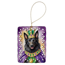 Load image into Gallery viewer, Belgian Sheepdog King of Mardi Gras Porcelain Ornament