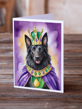 Load image into Gallery viewer, Belgian Sheepdog King of Mardi Gras Greeting Cards - Blank Note Cards – 8-Pack of Artist-Designed Cards with Envelopes
