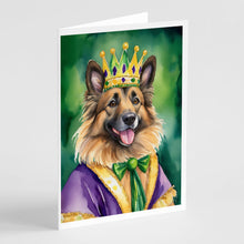 Load image into Gallery viewer, Belgian Tervuren King of Mardi Gras Greeting Cards - Blank Note Cards – 8-Pack of Artist-Designed Cards with Envelopes