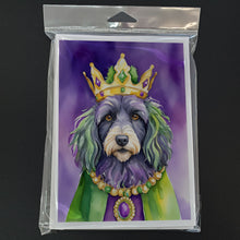 Load image into Gallery viewer, Bergamasco Sheepdog King of Mardi Gras Greeting Cards - Blank Note Cards – 8-Pack of Artist-Designed Cards with Envelopes