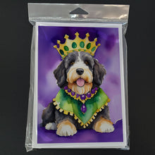Load image into Gallery viewer, Bernedoodle King of Mardi Gras Greeting Cards - Blank Note Cards – 8-Pack of Artist-Designed Cards with Envelopes