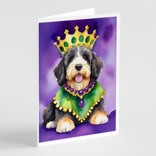 Load image into Gallery viewer, Bernedoodle King of Mardi Gras Greeting Cards - Blank Note Cards – 8-Pack of Artist-Designed Cards with Envelopes