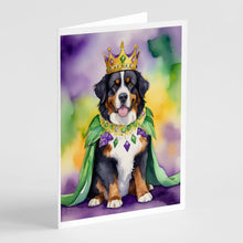 Load image into Gallery viewer, Bernese Mountain Dog King of Mardi Gras Greeting Cards - Blank Note Cards – 8-Pack of Artist-Designed Cards with Envelopes