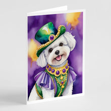 Load image into Gallery viewer, Bichon Frise King of Mardi Gras Greeting Cards - Blank Note Cards – 8-Pack of Artist-Designed Cards with Envelopes