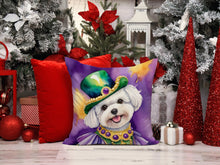 Load image into Gallery viewer, Bichon Frise King of Mardi Gras Throw Pillow