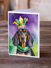 Load image into Gallery viewer, Black and Tan Coonhound King of Mardi Gras Greeting Cards - Blank Note Cards – 8-Pack of Artist-Designed Cards with Envelopes