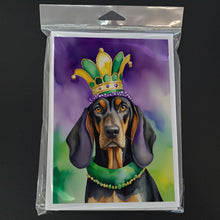 Load image into Gallery viewer, Black and Tan Coonhound King of Mardi Gras Greeting Cards - Blank Note Cards – 8-Pack of Artist-Designed Cards with Envelopes