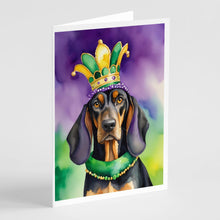 Load image into Gallery viewer, Black and Tan Coonhound King of Mardi Gras Greeting Cards - Blank Note Cards – 8-Pack of Artist-Designed Cards with Envelopes