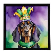 Load image into Gallery viewer, Black and Tan Coonhound King of Mardi Gras Framed Metal Print