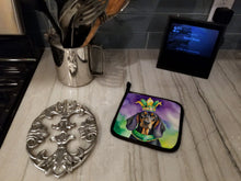 Load image into Gallery viewer, Black and Tan Coonhound King of Mardi Gras Pot Holders - Set of 2 Decorative Kitchen Helpers | Made in the USA