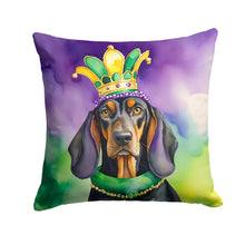 Load image into Gallery viewer, Black and Tan Coonhound King of Mardi Gras Throw Pillow - 14x14 Decorative Pillow – Art for Your Home &amp; Patio