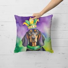 Load image into Gallery viewer, Black and Tan Coonhound King of Mardi Gras Throw Pillow