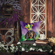 Load image into Gallery viewer, Black and Tan Coonhound King of Mardi Gras Throw Pillow