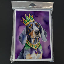 Load image into Gallery viewer, Bluetick Coonhound King of Mardi Gras Greeting Cards - Blank Note Cards – 8-Pack of Artist-Designed Cards with Envelopes