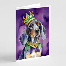 Load image into Gallery viewer, Bluetick Coonhound King of Mardi Gras Greeting Cards - Blank Note Cards – 8-Pack of Artist-Designed Cards with Envelopes