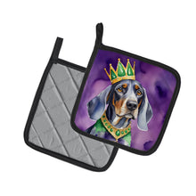 Load image into Gallery viewer, Bluetick Coonhound King of Mardi Gras Pot Holders - Set of 2 Decorative Kitchen Helpers | Made in the USA