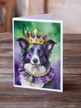 Load image into Gallery viewer, Border Collie King of Mardi Gras Greeting Cards - Blank Note Cards – 8-Pack of Artist-Designed Cards with Envelopes
