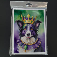 Load image into Gallery viewer, Border Collie King of Mardi Gras Greeting Cards - Blank Note Cards – 8-Pack of Artist-Designed Cards with Envelopes
