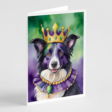 Load image into Gallery viewer, Border Collie King of Mardi Gras Greeting Cards - Blank Note Cards – 8-Pack of Artist-Designed Cards with Envelopes