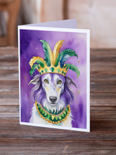 Load image into Gallery viewer, Borzoi King of Mardi Gras Greeting Cards - Blank Note Cards – 8-Pack of Artist-Designed Cards with Envelopes