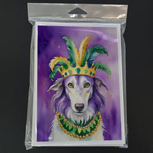 Load image into Gallery viewer, Borzoi King of Mardi Gras Greeting Cards - Blank Note Cards – 8-Pack of Artist-Designed Cards with Envelopes