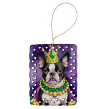 Load image into Gallery viewer, Boston Terrier King of Mardi Gras Porcelain Ornament