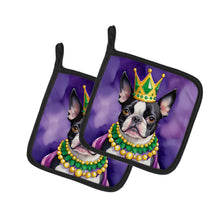 Load image into Gallery viewer, Boston Terrier King of Mardi Gras Pot Holders - Set of 2 Decorative Kitchen Helpers | Made in the USA