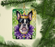 Load image into Gallery viewer, Boston Terrier King of Mardi Gras Porcelain Ornament