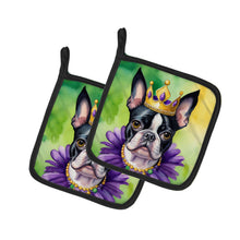 Load image into Gallery viewer, Boston Terrier King of Mardi Gras Pot Holders - Set of 2 Decorative Kitchen Helpers | Made in the USA
