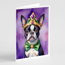 Load image into Gallery viewer, Boston Terrier King of Mardi Gras Greeting Cards - Blank Note Cards – 8-Pack of Artist-Designed Cards with Envelopes