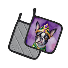 Load image into Gallery viewer, Boston Terrier King of Mardi Gras Pot Holders - Set of 2 Decorative Kitchen Helpers | Made in the USA