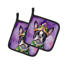 Load image into Gallery viewer, Boston Terrier King of Mardi Gras Pot Holders - Set of 2 Decorative Kitchen Helpers | Made in the USA