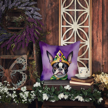 Load image into Gallery viewer, Boston Terrier King of Mardi Gras Throw Pillow - 14x14 Decorative Pillow – Art for Your Home &amp; Patio