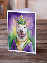 Load image into Gallery viewer, Bull Terrier King of Mardi Gras Greeting Cards - Blank Note Cards – 8-Pack of Artist-Designed Cards with Envelopes