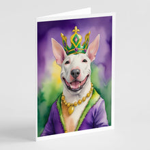 Load image into Gallery viewer, Bull Terrier King of Mardi Gras Greeting Cards - Blank Note Cards – 8-Pack of Artist-Designed Cards with Envelopes