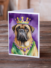 Load image into Gallery viewer, Bullmastiff King of Mardi Gras Greeting Cards - Blank Note Cards – 8-Pack of Artist-Designed Cards with Envelopes